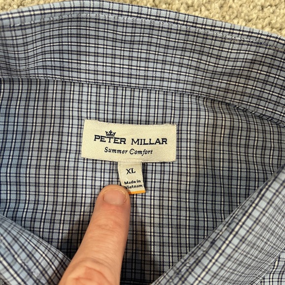 Peter Millar Summer Comfort Button Up Shirt XL Blue‎ Plaid Stretch Nylon Golf - Picture 2 of 10